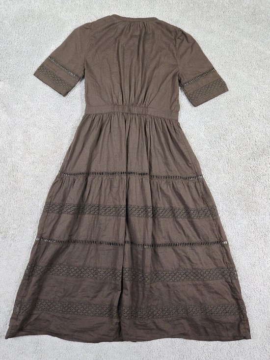 Gap Lace Button Front Maxi Dress Chocolate Brown XS Sheer Eyelet Peasant Cottage - Picture 3 of 9